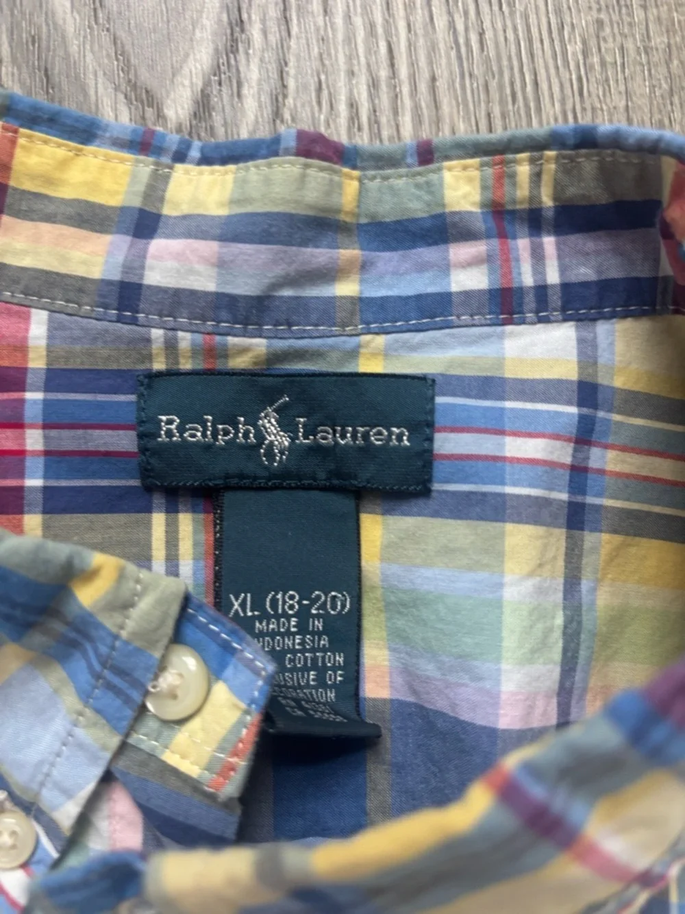 Ralph Lauren Boys Yellow/Blue Plaid Button-Down Shirt size XL (18/20)